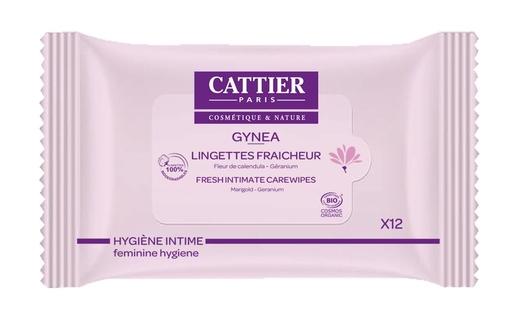 Cattier Gynea Lingettes Fraîcheur Hygiène Intime Bio 12 | Soins pour hygiène quotidienne