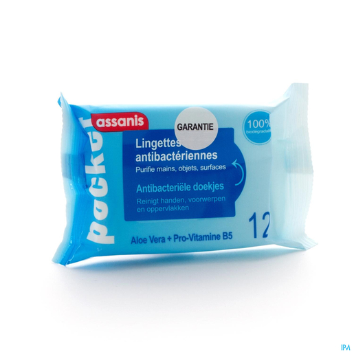 Assanis Pocket Lingettes Mains 12 | Désinfectant pour les mains