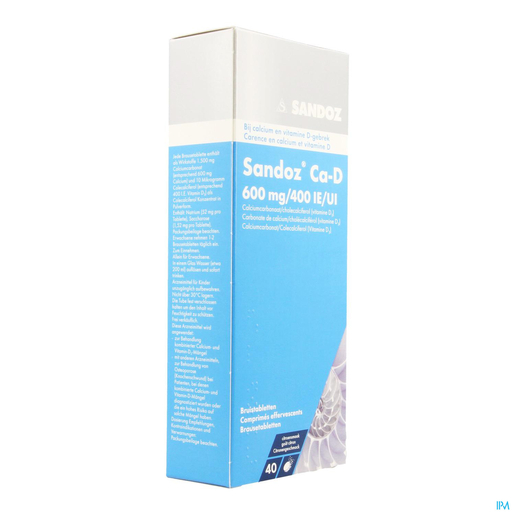 Sandoz Ca-D 600mg/400IE 40 Comprimés Effervescents | Calcium - Vitamines D