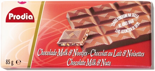 Prodia Chocolat Lait Noisettes85g 5462 | Pour diabétiques