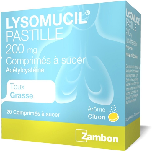 Lysomucil 200mg 20 Comprimés à Sucer | Toux grasse