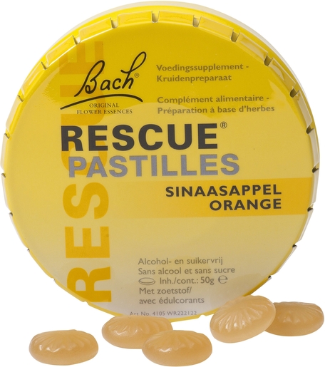 Bach Flower Rescue Pastilles Orange Sans Sucre 50g | Spécialités - Rescue