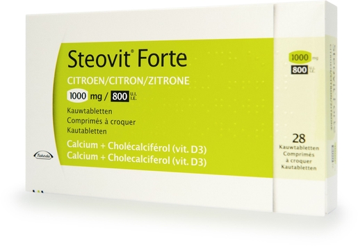 Steovit Forte 1000mg/800 UI 28 Comprimés à Croquer (Citron) | Calcium - Vitamines D