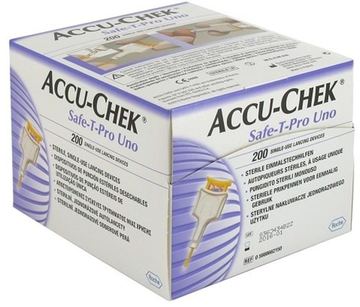 Accu-Chek Safe-T-Pro Uno 200 Autopiqueurs Stériles à Usage Unique | Diabète - Glycémie