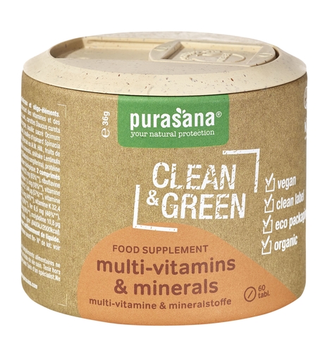 Purasana Clean &amp; Green Multivitamines &amp; Minéraux 60 Comprimés | Multivitamines