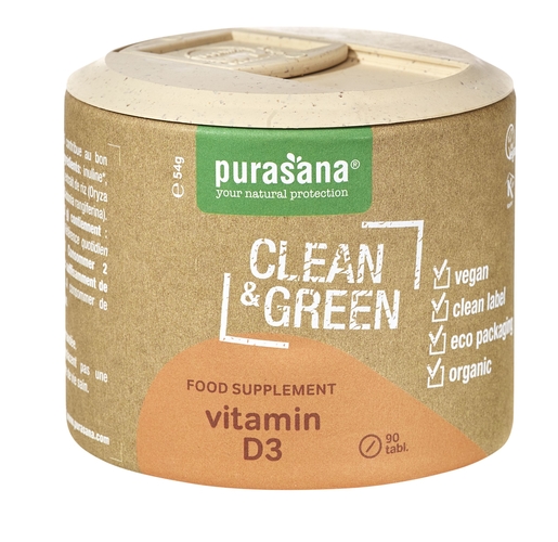 Purasana Clean &amp; Green Vitamine D3 90 comprimés | Défenses naturelles - Immunité