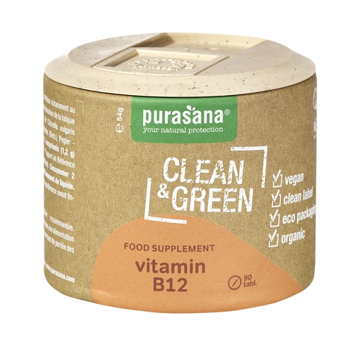 Purasana Clean &amp; Green Vitamine B12 90 Comprimés | Mémoire - Concentration
