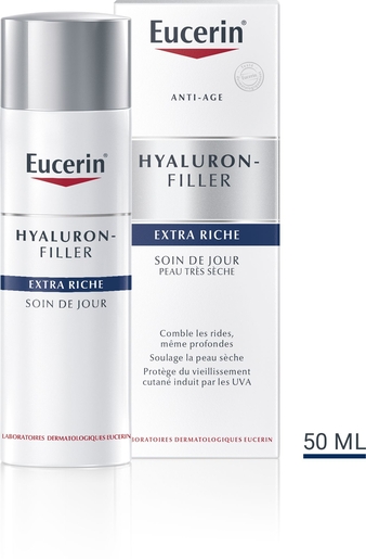 Eucerin Hyaluron-Filler Extra Riche Soin de Jour Crème Anti-Rides &amp; Anti-Âge Peau Très Sèche avec pompe 50ml | Soins du jour