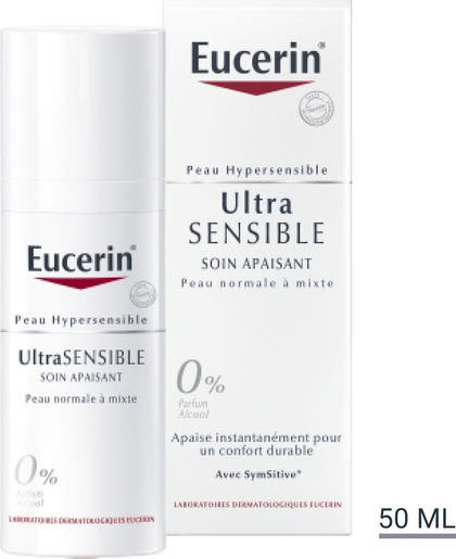 Eucerin UltraSENSIBLE Soin Apaisant Peau Normale à Mixte Peau Hypersensible avec pompe 50ml | Rougeurs - Irritations