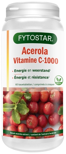 Fytostar Vitamine C-1000 Acérola 60 Comprimés à croquer | Défenses naturelles - Immunité