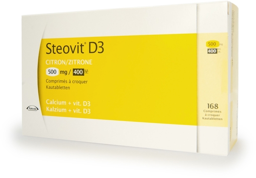 Steovit D3 500mg/400 UI 168 Comprimés à Croquer (Citron) | Calcium - Vitamines D