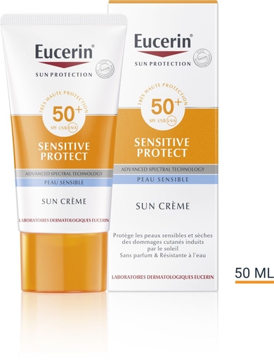 Eucerin Sun Sensitive Protect SPF 50+ Crème Peau Sensible Tube 50ml | Protection visage