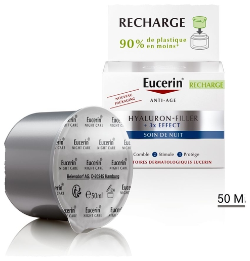 Eucerin Hyaluron-Filler +3x Effect Soin de Nuit Crème Recharge 50ml | Antirides - Anti-âge