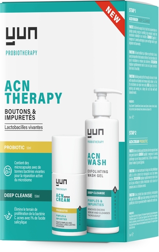 YUN ACN Probiotic Repair Crème Visage 50ml + Wash Gel Exfoliant 150ml | Acné - Imperfections