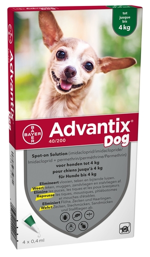 Advantix 40/ 200 Chiens&lt; 4kg Fl 4x0,4ml | Médicaments pour chien