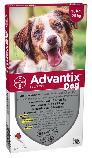 Advantix 250/1250 Chiens 10&lt;25kg Fl 6x2,5ml | Médicaments pour chien