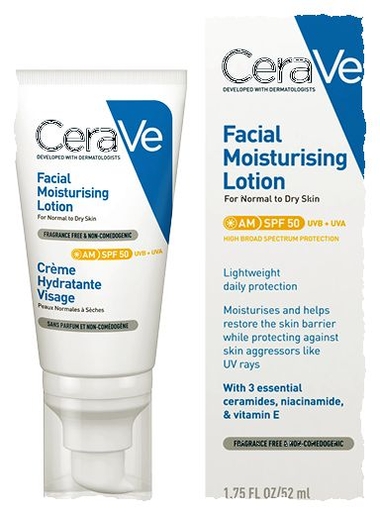 CeraVe Crème Hydratante Visage IP50 52ml | Produits solaires