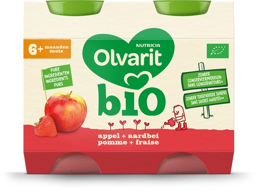 Olvarit Bio Pomme + Fraise 6+ Mois 2x200g | Alimentation