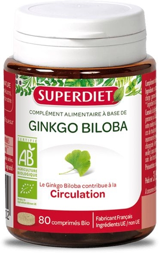 SuperDiet Ginkgo Biloba Bio 80 Comprimés | Produits Bio