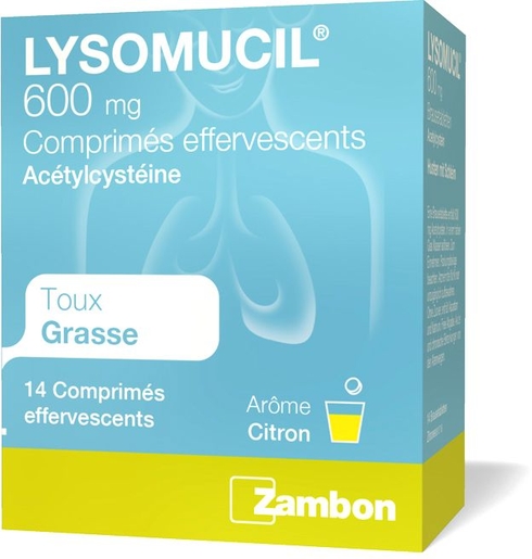 Lysomucil 600mg 14 Comprimés Effervescents | Toux grasse