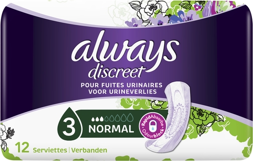 Always Discreet Incontinence Pad Normal12 | Protections Anatomiques