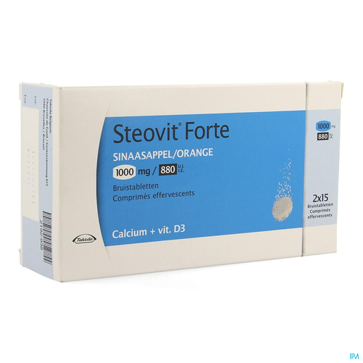 Steovit Forte 1000mg/880 UI 30 Comprimés Effervescents (Orange) | Calcium - Vitamines D