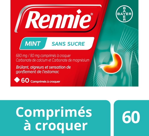 Rennie Mint Sans Sucre 60 Comprimés à Croquer | Acidité gastrique