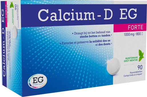 Calcium-D Forte Menthe 1000mg/800UI 90 comprimés | Confort osseux - Ostéoporose