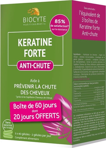 Biocyte Keratine Forte Anti-chute 120 Capsules | Vitamines - Chute de cheveux - Ongles cassants