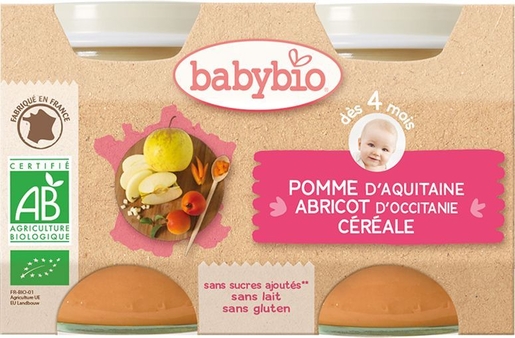 Babybio Petits Pots Pomme Abricot Céréale +4Mois 2x130g | Alimentation