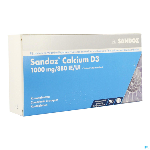 Sandoz Calcium D3 1000mg/880UI 90 Comprimés à Croquer | Calcium - Vitamines D