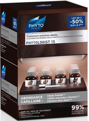 Phytologist 15 Traitement Antichute Absolu Duopack 2 x 12 x 3,5ml Fioles (2ième à - 50%) | Chute des cheveux