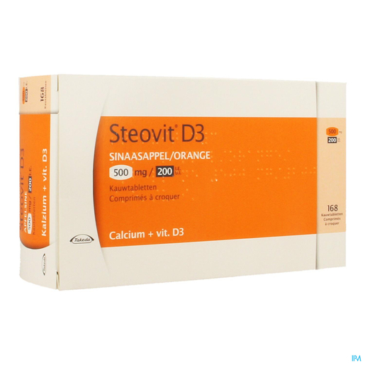 Steovit D3 500mg/200 UI 168 Comprimés à Croquer (Orange) | Calcium - Vitamines D