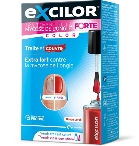 Excilor FORTE Color Red Mycose Ongle 30ml + Vernis 8ml | Mycose - Pied d'athlète