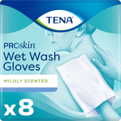 Tena Wet Wash Gloves Mildly Scented 8 | Hygiène