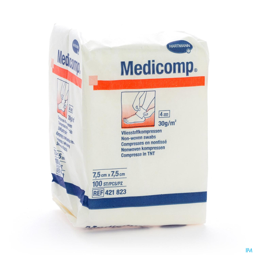 Medicomp Compresses Non Stériles (4 plis) 7,5x7,5cm 100 Pièces | Pansements - Sparadraps - Bandes