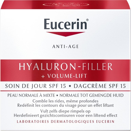 Eucerin Hyaluron-Filler + Volume-Lift Soin de Jour SPF 15 Peau Normale à Mixte Crème Anti-Rides &amp; Anti-Âge Pot 50ml | Antirides - Anti-âge