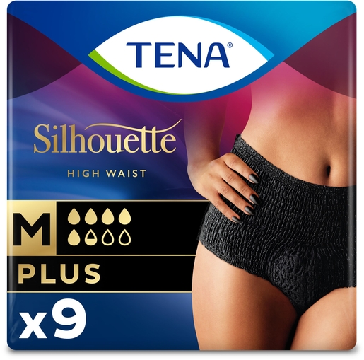 TENA Silhouette Plus Taille haute Noir Medium - 9 pièces | Changes - Slips - Culottes
