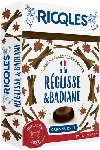 Ricqles Bonbons Réglisse Sans Sucres 40gr | Confiserie - Bonbons