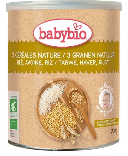 Babybio Trois Céréales Nature Blé Avoine Riz +6Mois 220g | Alimentation