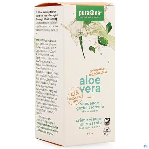 Purasana Aloe Vera Crème Visage Nourissante 50ml | Hydratation - Nutrition