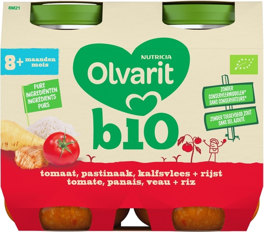 Olvarit Bio Tomate + Panais + Veau + Riz 8+ Mois 2x200g | Alimentation