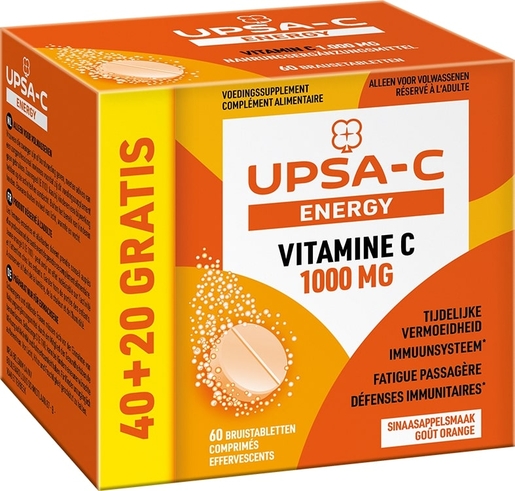 UPSA-C Energy Vitamine C 1000 60 Comprimés | Défenses naturelles - Immunité