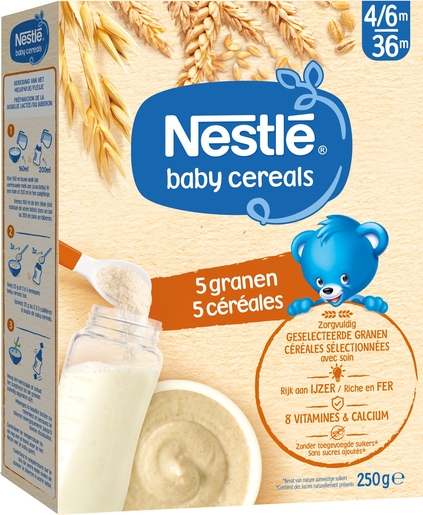NESTLÉ Baby Cereals 5 Céréales Bébé 6+ Mois 250g | Farines