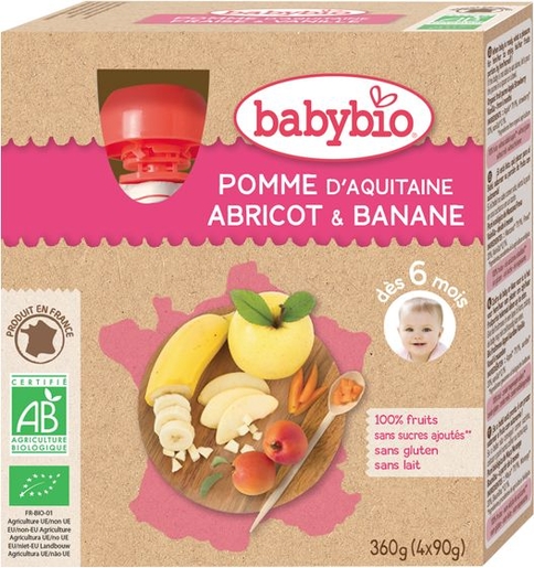 Babybio Purée Fruits Pomme Abricot Banane +6Mois 4x90g | Alimentation