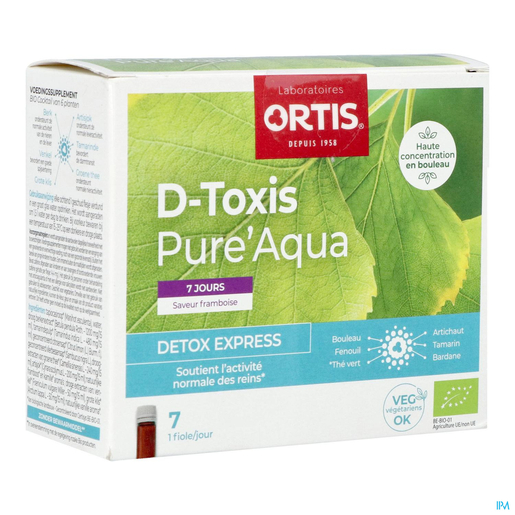 Ortis D-Toxis Pure Aqua Framboise 7x15ml | Rétention d'eau