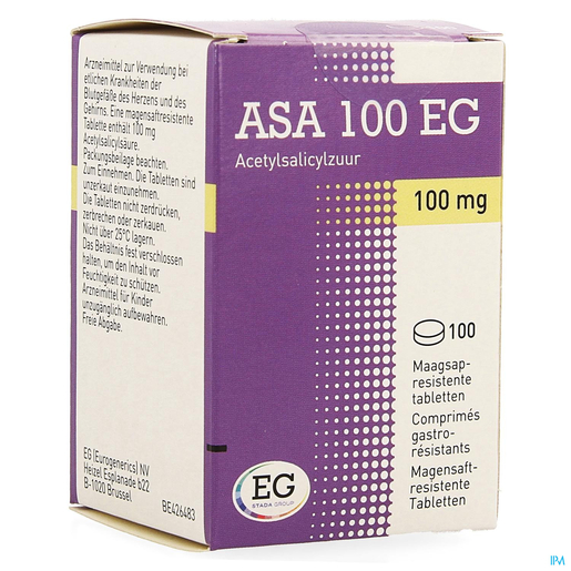 ASA 100 EG 100mg 100 Comprimés Gastro-résistants | Circulation générale - Fluidité du sang