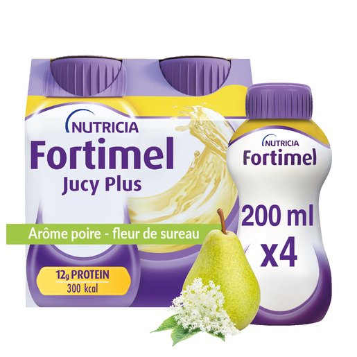 Fortimel Jucy Plus Arôme Poire Fleur de Sureau 4x200ml | Régimes protéinés
