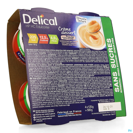 Delical Creme Dessert Hp-hc Sans Sucre Fraise 4x124g | Nutrition orale