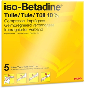 iso-Betadine Tulle 10% 5 Compresses Imprégnées 10 x 10cm